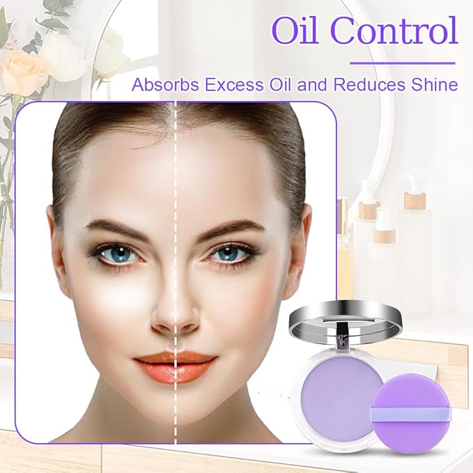 2PCS Oil Control Face Pressed Powder，zxbaers Chillab Lavender Matte Powder，Matte Smooth Setting Powder Makeup, Waterproof Long Lasting Finishing Powder, Flawless Lightweight Face Cosmetics