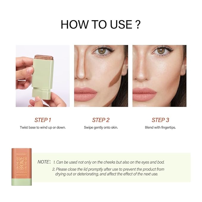 Cream Contour Stick,Multi-Use On The Go Bronzer Stick,Long-lasting Highlight Stick,Glow Bronzer Stick for Face,Lightweight and Blendable Contour Stick for Women (02# Soft Glow)