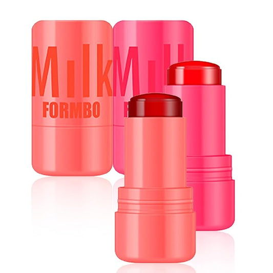 2 Pcs Milk Jelly Blush,Jelly Tint Blush Stick Sheer Lip & Cheek Stain Milk Cooling Water Jelly Tint Long Lasting Face Blushes, Lip Gloss Cheek Solid Moisturizer Stick (01#+02#)