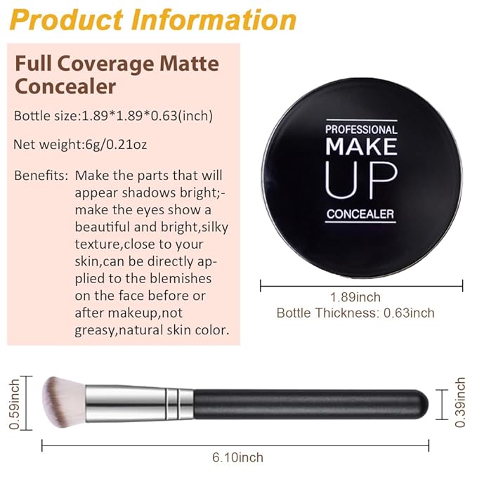 Kaely Pot Concealer Set,under Eye for Conceals Dark Circles, Waterproof Face Primer Makeup,Corrects Tattoo Concealer,Foundation Makeup Brush,Eye Ring corrector de ojeras 01, 01 IVORY WHITE