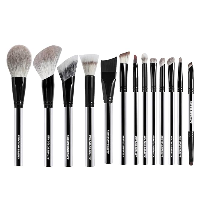 KENCOLOR Premium 13-Piece Makeup Brush Set with PU Travel Pouch – High-End Acrylic Handle, Soft Synthetic & Natural Bristles, Dense & Non-Absorbent, for Flawless Application