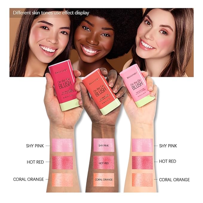Multi-Use Makeup Blush Stick, Tinted Solid Moisturizer On-the-Go Blush, Multi-use Cream Blush Stick for Cheek & Eyes & Lips, Waterproof Natural Nude Makeup for All Skin (1# Shy Pink)