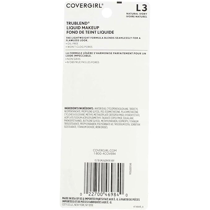 COVERGIRL Trublend Oil-Free Liquid Foundation, Lightweight, Dewy Finish, 1 Fl Oz, Hydrating Foundation, Moisturizing Foundation, Cruelty-Free Foundation, Blends Seamlessly, Won't Clog Pores