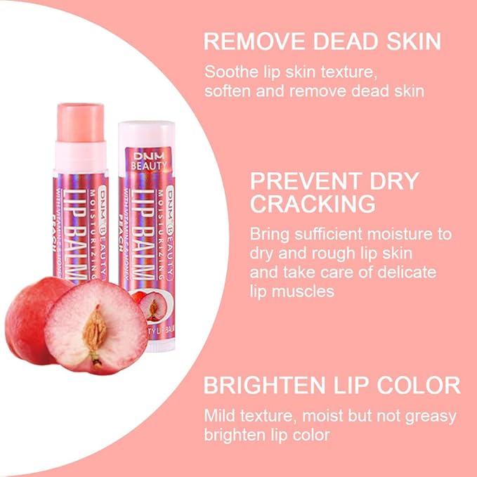 evpct 6Pcs Classic Fruit Flavour Flavored Lip Balm Set for Lip Care Chafed Chapped Cracked Lips, Natural Vitamin E & Honey Green Tea Carrot Banana Grape Peach Orange Moisturizing Mens Kids Lip Balm 3
