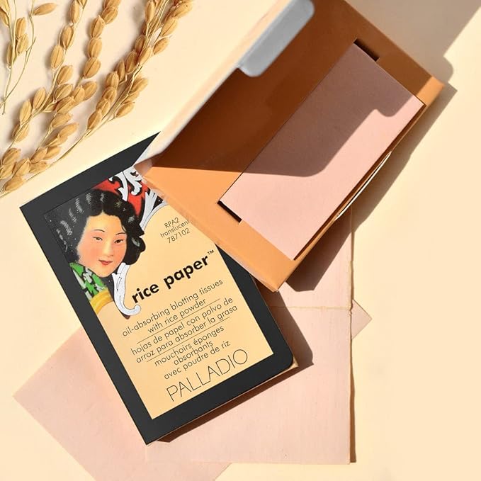 Palladio Face Blotting Tissue Sheets Made from Natural Rice Powder for Oily Skin, Oil Absorbing Paper, 2 Sided, Instant Results, Warm Beige, 40 Count