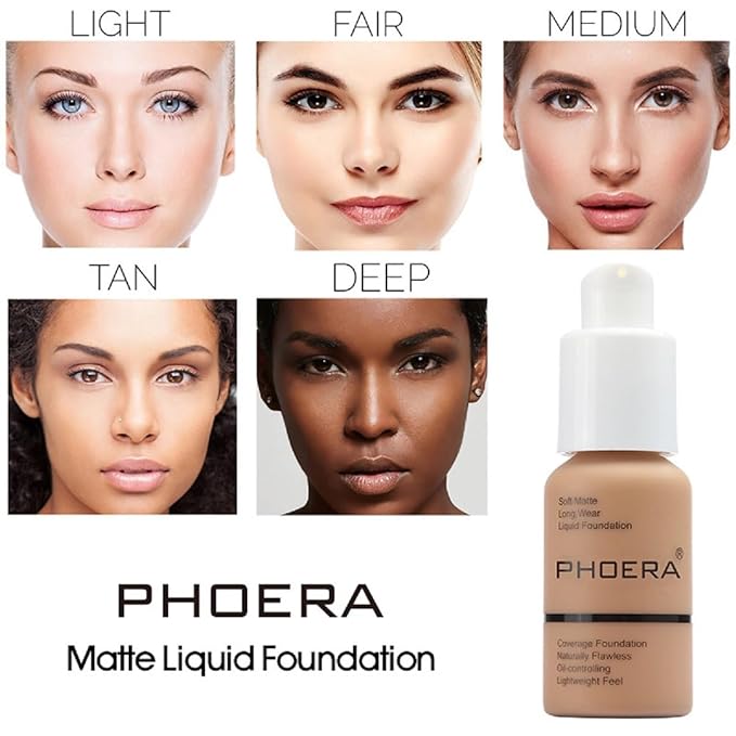 2 Pack PHOERA Foundation,Matte Oil Control Concealer Foundation Cream,PHOERA Long Lasting Waterproof Matte Liquid Foundation for Women Girls (103 Warm Peach +104 Buff Beige)