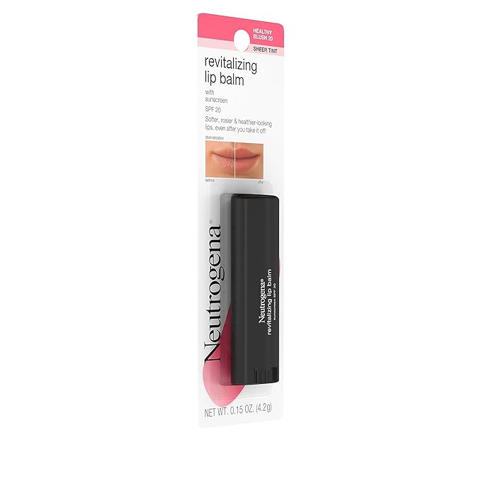 Neutrogena Revitalizing and Moisturizing Tinted Lip Balm with Sun Protective Broad Spectrum SPF 20 Sunscreen, Lip Soothing Balm with a Sheer Tint in Color Healthy Blush 20, 15 oz (Pack of 2)