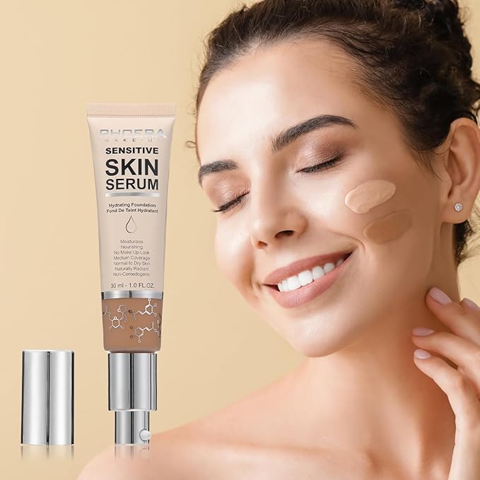 PHOERA Hydrating Essence Foundation,Waterproof and Light Long Lasting Hypoallergenic Full Coverage Hyaluronic Acid Foundation Makeup. (N03 Buff Beige)