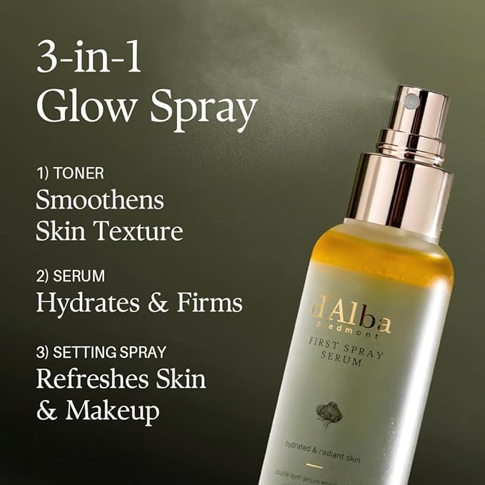 [2 Bottles] d'Alba Italian White Truffle First Spray Serum, Vegan Skin Care, Hydrating Face Moisturizer, Glow Serum for Radiant Skin, Non Comedogenic, All In One Mist (6.76 oz.)