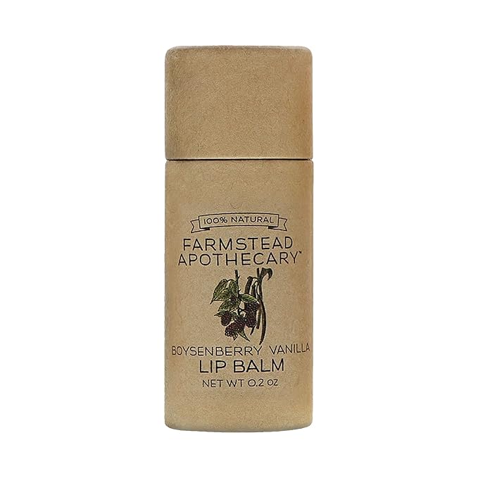 Farmstead Apothecary 100% Natural Lip Balm with Organic Beeswax, Organic Shea Butter & Organic Coconut Oil, Boysenberry Vanilla 0.2oz