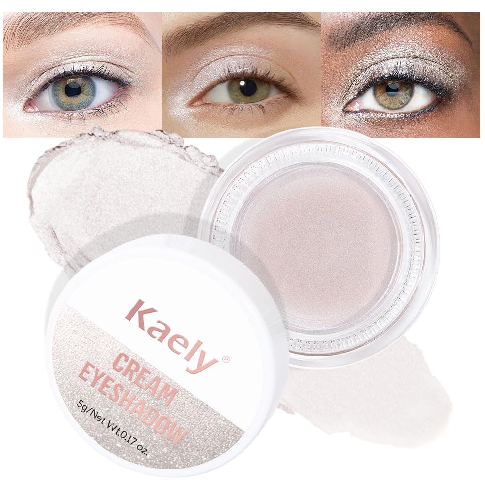 evpct Single Cream Eye Shadow Palette Pot Makeup for older Women, Pearl White Shimmer Glitter Metallic Monochrome Cream to Powder Eyeshadow Palette Eye Brightener, High Pigment Waterproof Blendable