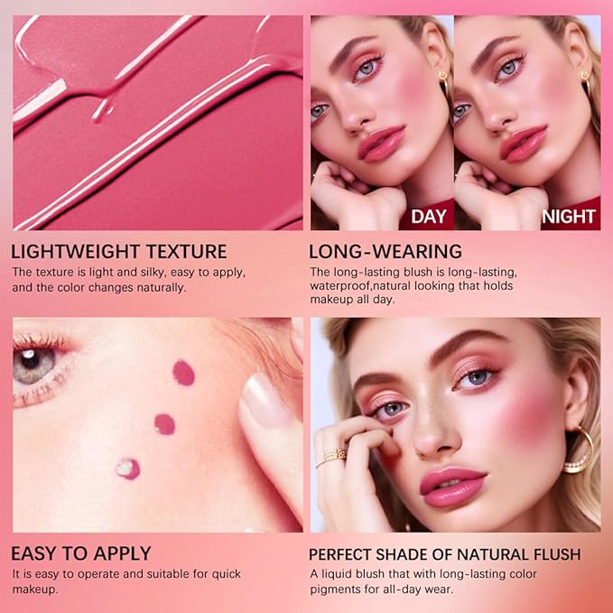 Liquid Blush for Cheeks Makeup Face Blush, Weightless Cream Formula, Smudge Proof Long-Wearing Pigmented Blush, Natural Look Makeup Face Blushes, Shimmer Finish, Dainty - 02# Bronze blast