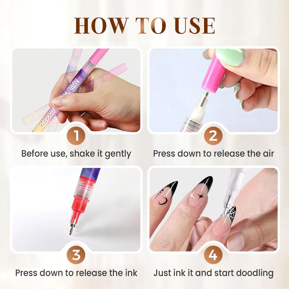 12 Colors Nail Art Pens Set, Nail Art Markers Doodle Pen for Kids Adults, Nail Art Tools for Polishing Dotting Painting Liner DIY (2 Set)