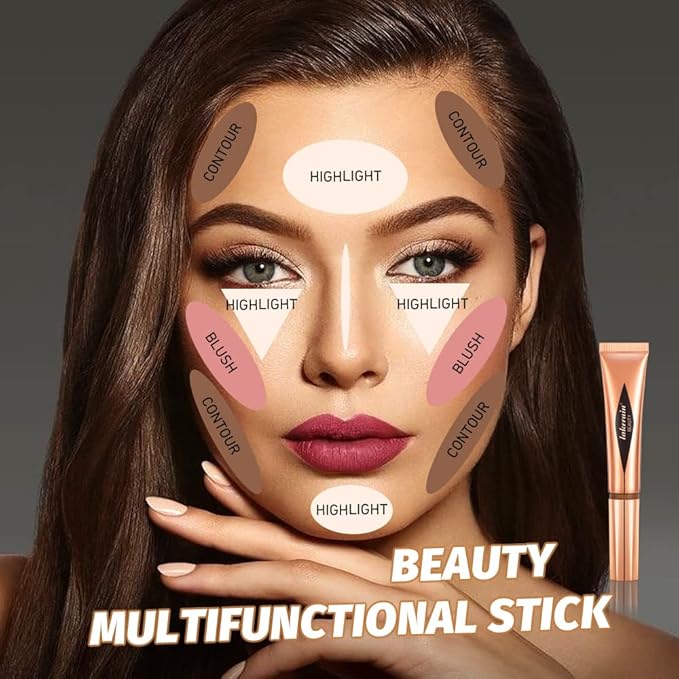 3 Pcs YU KUI LX Liquid Beauty Stick, Highlighter Makeup, Blush Stick, Liquid Highlighter, Contour StickMultifunctional Beauty Stick，Beauty Cream With Cushion Applicator (02#+04#+06#)