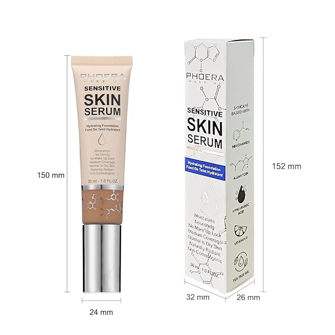 PHOERA Hydrating Essence Foundation,Waterproof and Light Long Lasting Makeup Hypoallergenic Flawless Soft Full Coverage Facial Tinted Foundation Serum. (N02 Nude)