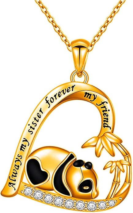 Silver Crystal Panda Necklace Choker Vintage Heart Panda Pendant Cute Animal Necklace Charm Jewelry I Love You Forever Birthday Gifts for Kids Women and Girls