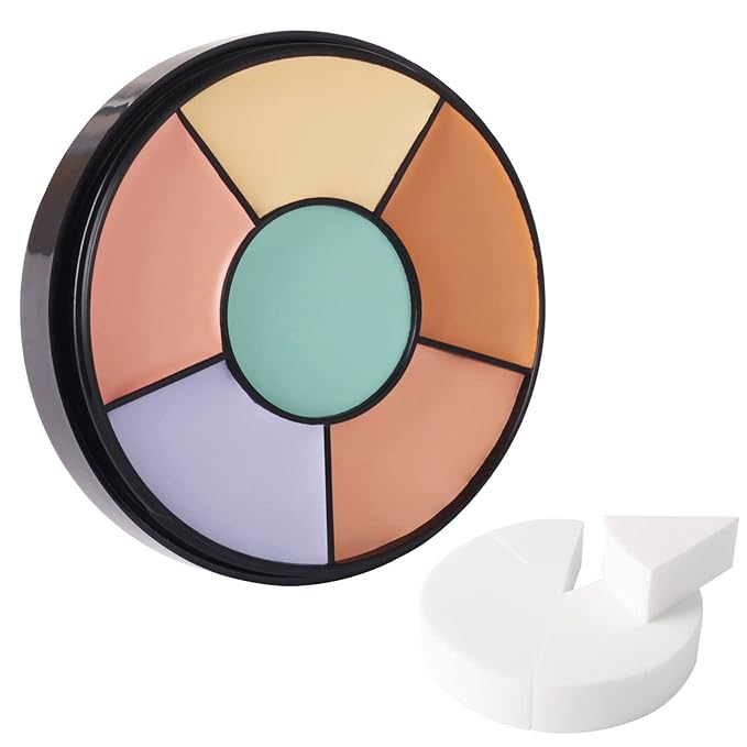 MEICOLY Face Color Correcting Palette, 6 Colors Correctors,Cream Concealer Camouflage Makeup Palette with 8 pcs White Makeup Sponges,Conceals Dark Circles, Blemishes, and Redness,Cruelty Free,Corrector