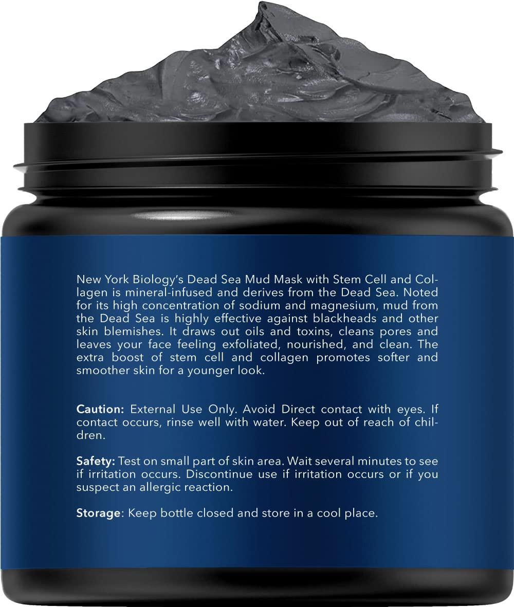 New York Biology Dead Sea Mud Mask for Face, Body | with Stem Cell and Collagen | Spa Quality Pore Refiner for Oily Skin | Natural Skincare for Women, Men | Tighten Skin | 4 oz