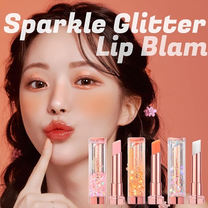 [SET] CORINGCO Sparkle Cute Color Changing Lip Balm｜ Colored Lip Cream Lip Gloss, Glitter Lip Care Lip Pack Birthday Gift Glitter Gift Sequin Shiny Spangle Lipbalm (#06 Apple Red)