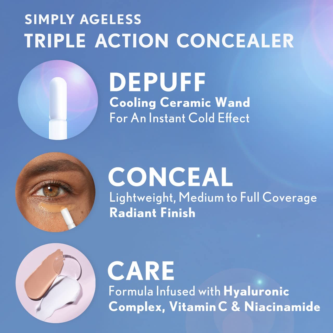 COVERGIRL Simply Ageless Triple Action Concealer, Golden Tan, Pack of 1