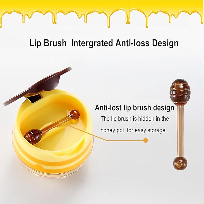 Bee Lip Balm Honey Pot, Strawberry & Honey Moisturizing Propolis Lip Mask, Hydrating & Prevention Dry and Cracked Lip Scrubs Exfoliator, Reduces Lip Lines (2Pcs Yellow)