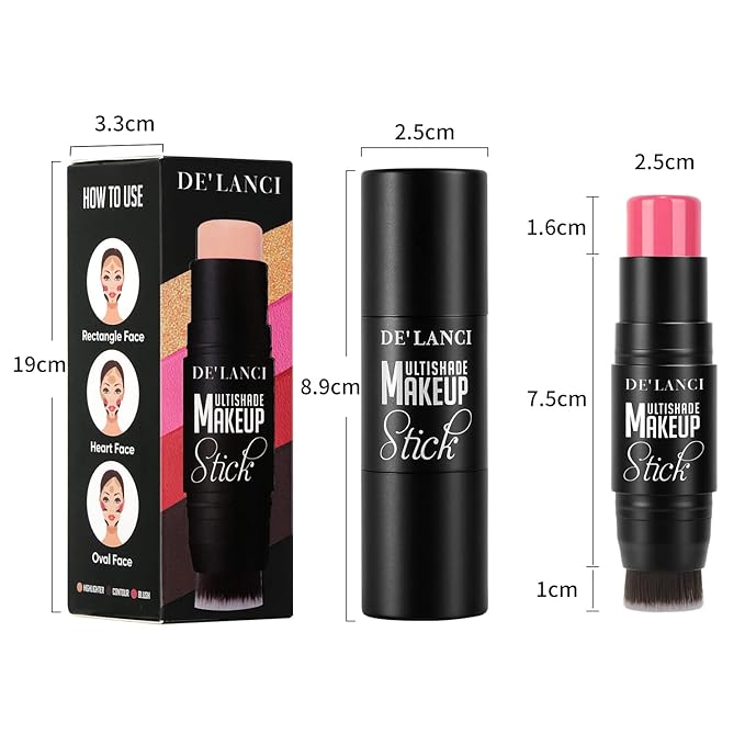 Matte Blush Stick with Built in Brush for Cheeks Summer,Ultra Pigmented Color Pop Makeup Dark Red Blush for Cheeks/Lip/Eyes,DE’LANCI Makeup Gifts for Women/Girl,Travel Size Cute Blush,Cruelty-Free #5