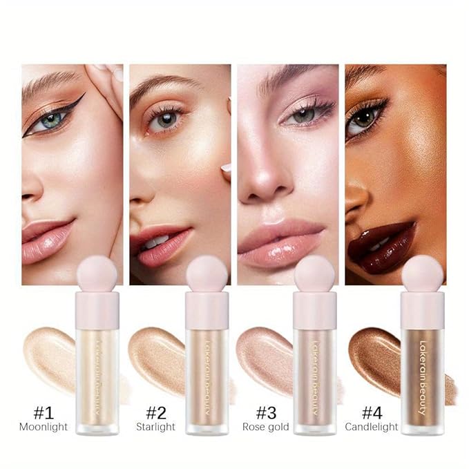 GECOMO Liquid Contour Beauty Wand Face Highlighter Bronzer Makeup Stick, Dewy Finish, Moisturizing Silky Smooth Texture 0.25 Oz/ 7.5ml - 04 CANDLELICHT