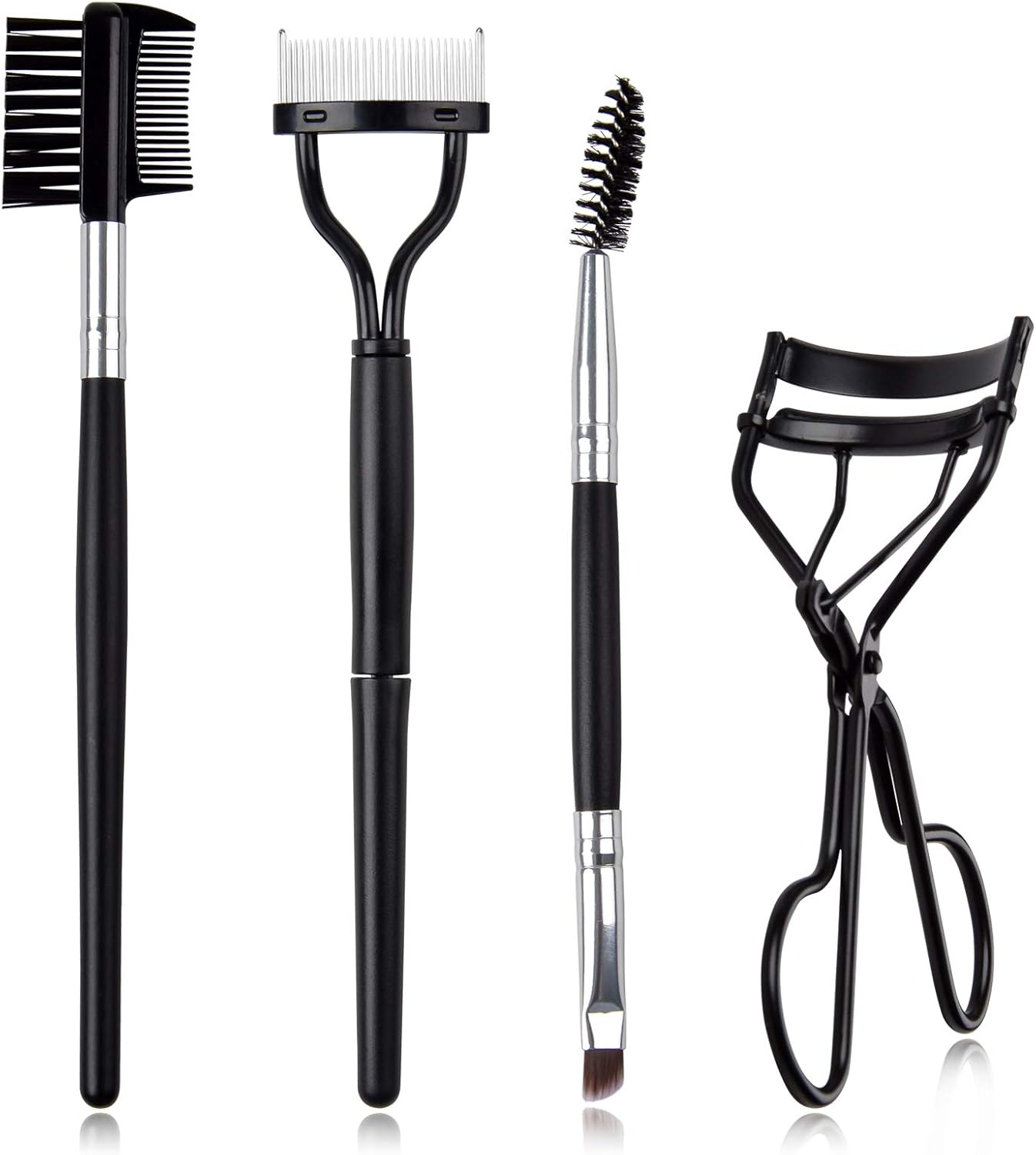 Eyelash Comb Brush Tools EBANKU 4pcs Eyebrow Brush Comb Eyelashes Curler Lash Separator Tool Double Ended Professional Eye Brow Spoolie Brushes for Makeup Grooming (Black)