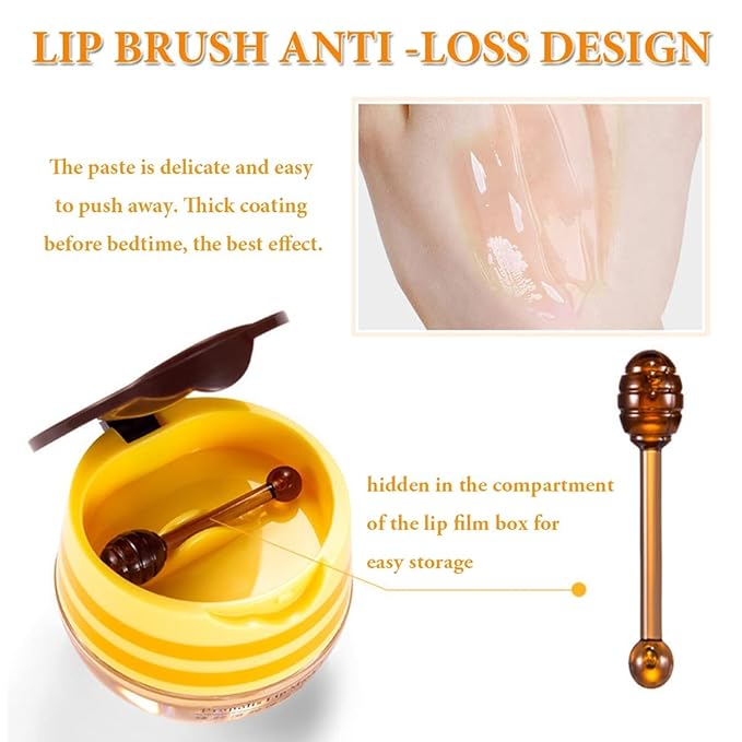 Honey Lip Balm Pot, Propolis Lip Mask, Strawberry Hydrating Propolis Lip Sleeping Mask, Prevent Dry&Cracked, Lip Repair Nourishes the Lip Skin (2pcs Honey & 2pcs Strawberry)