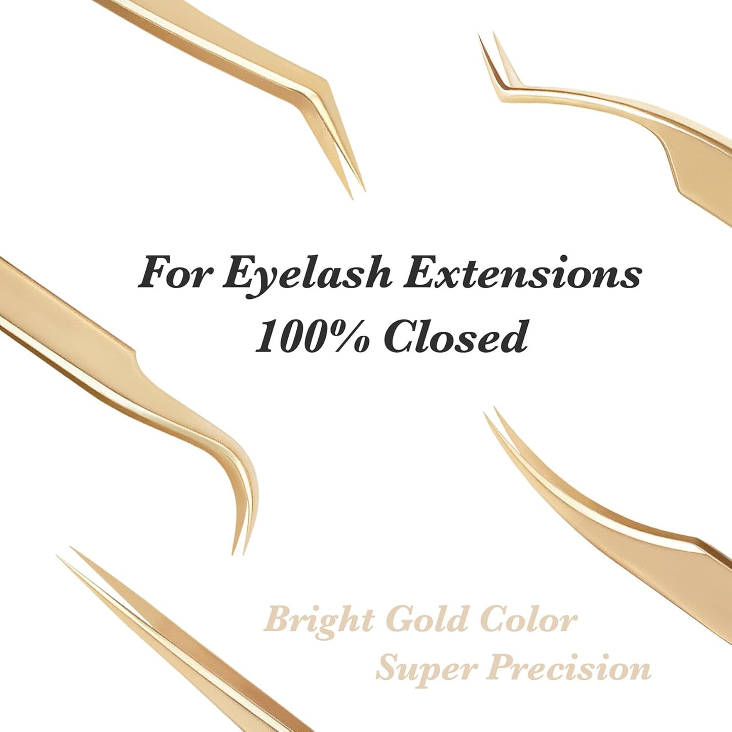 Tweezer Eyelash Extensions 1 PCS Stainless Steel 45 Degree Pointy Hook Multipurpose Tweezer Isolation Professional Precision Supplies Application Tools for Lash Tech Artist Beginner(Golden)