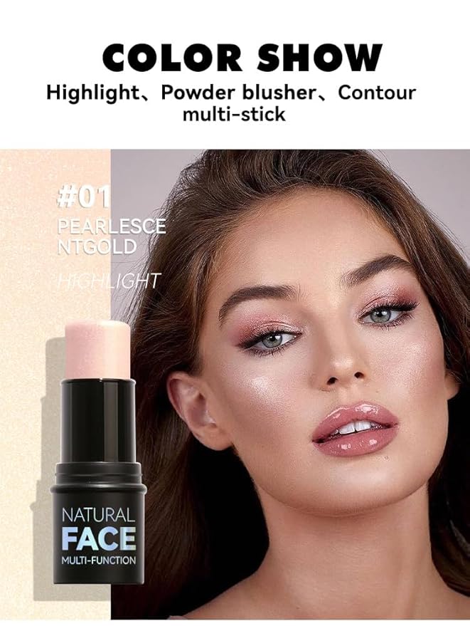 3 Pcs Face Contour Sticks Set, Shades with Highlighter & Contour & Blush Sculpted Complexion Wand Contour Long Lasting Natural Buildable Highlighters Contour Contouring Bronzer (01, 05, 06)