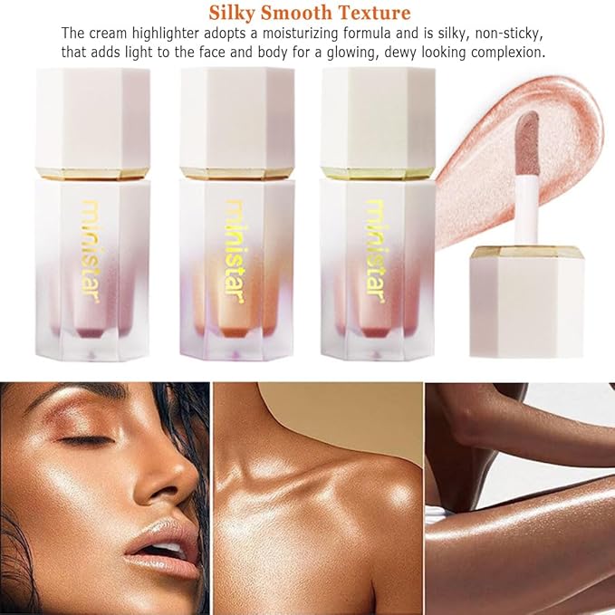 Liquid Highlighter Makeup, Long Lasting Liquid Luminizer for Glowing Skin Waterproof Smooth Glitter Highlight Face Illuminator Cream Contour Stick Body Shimmer Liquid Bronzer(#03 ROSE GOLD)