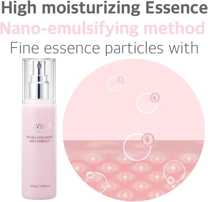 Lavien Micro Collagen Mist Essence - Hydrating Facial Spray, Redness and Smooth Skin - Suitable All Skin Types - 3.38 Fl Oz Bottle