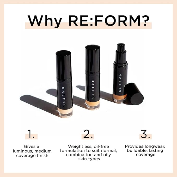 HALEYS RE:FORM Liquid Lux Foundation (8.75) Vegan, Cruelty-Free Foundation Makeup - Even Skin Tone and Cover Blemishes & Imperfections with a Luminous Finish for Long-Lasting Wear