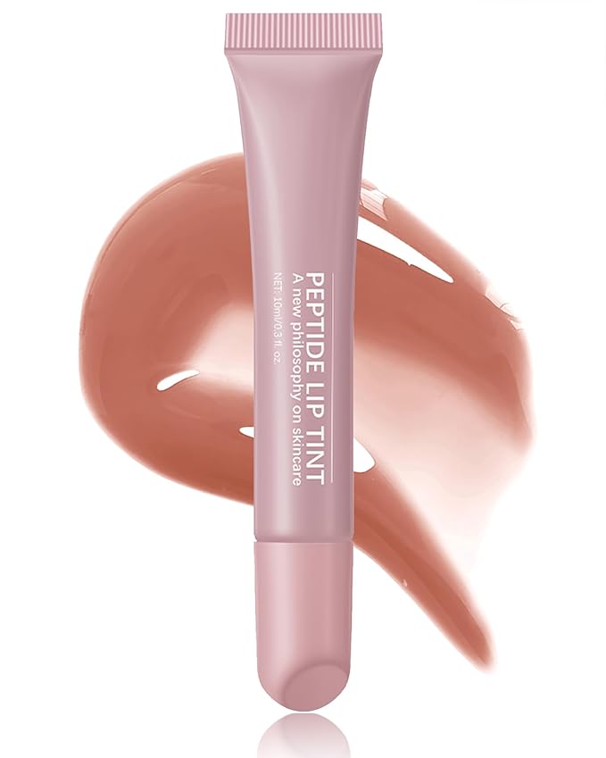 Tinted Lip Balm-1Pcs Rose Gray Peptide Hydrating Lip Tint Moisturizer,Jelly Glossier Lip Treatment Balm,Non-Stick Lip Care Glow Reviver Lip Oil, Yummy Glowy Lip Gloss, Thanksgiving Makeup for Women-02