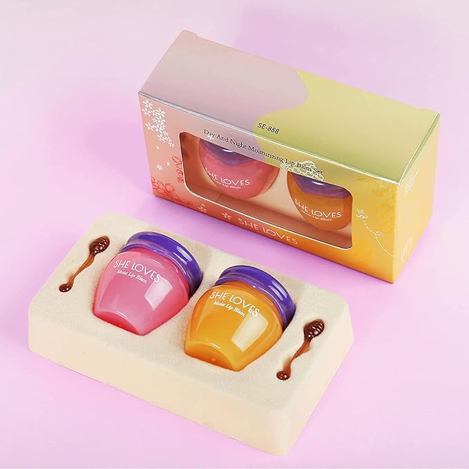 2PCS Honey Pot Lip Balm, Lip Balm Honey Pot with Brush, Cherry Blossom Lip Balm for Dry Cracked Lips, Lip Scrubs Exfoliator & Moisturizer, Hydrating Lip Sleeping Mask
