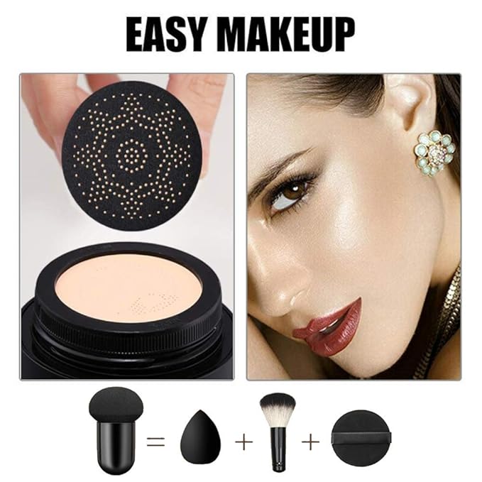 Mushroom Head Air Cushion CC Cream, BB Cream Face Makeup Foundation for Mature Skin Moisturizing Concealer Brighten Long-Lasting, Even Skin Tone for All Skin Types (2PCS Ivory)