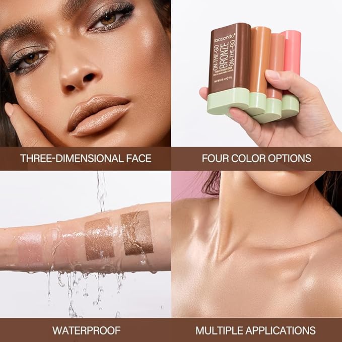 Multi-Use Makeup Bronzer Stick for Effortless Glow - Hydrating Solid Moisturizer with Natural Bronze Tint for Eyes, Lips & Cheeks (# 1Warm Glow)
