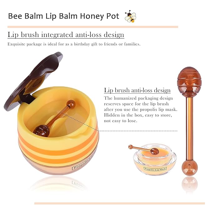 Bee Lip Balm Honey Pot,Honey Lip Mask Propolis Moisturizing Lip Balm with Stick,Propolis Moisturizing Honey Lip Balm,Hydrating & Prevention Dry and Cracked Lip,Lip Care Products