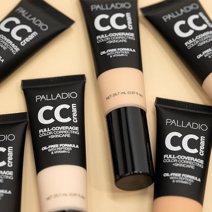 Palladio Full-Coverage Color Correction CC Cream, Oil-Free with Peptides & Vitamin C, Best for Correcting Redness and Uneven Skin Tone, Buildable Foundation Coverage (Fair 11N)