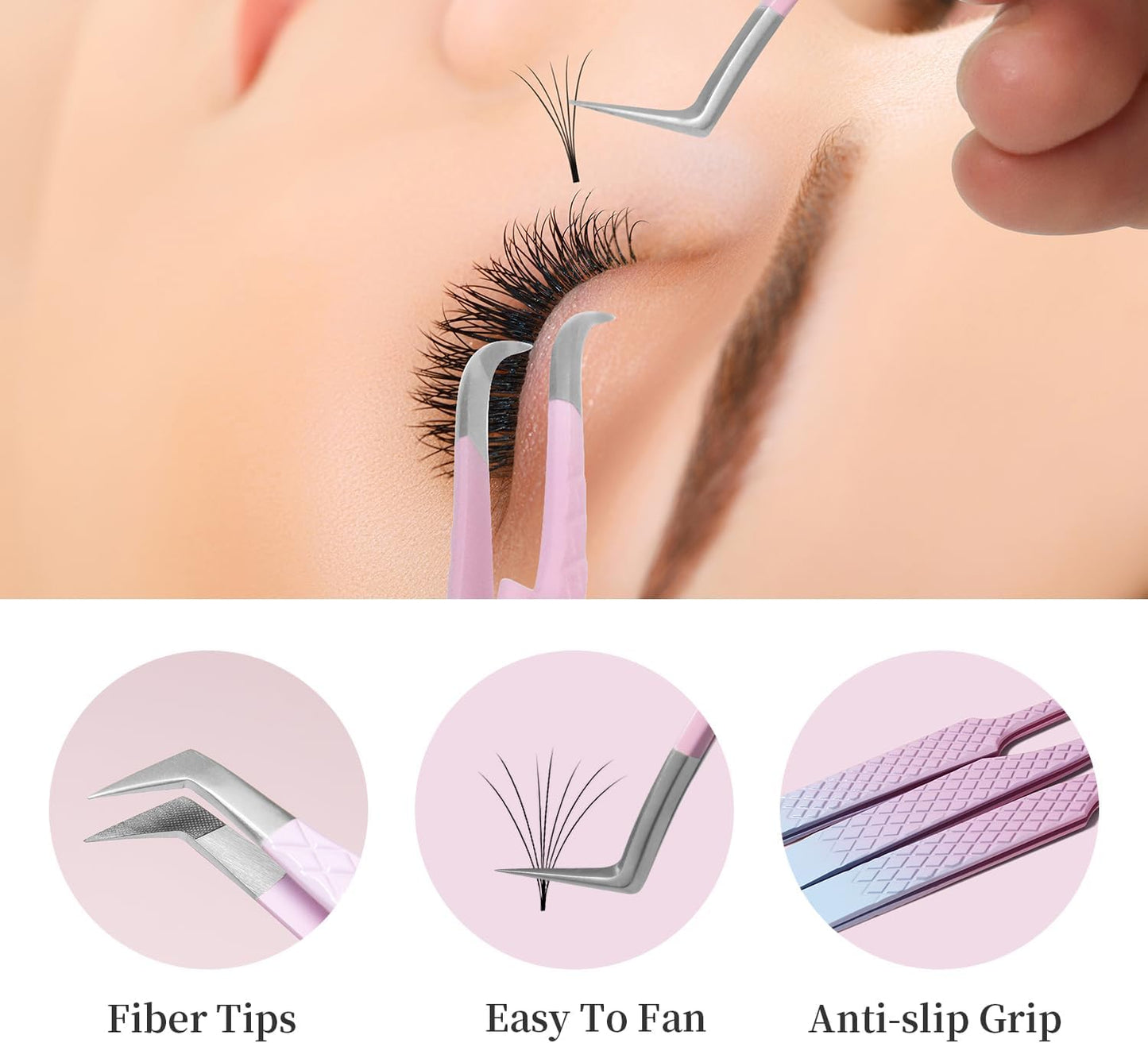 Eyelash Extension Tweezers,Fiber Tip Grip Boot Volume Lash Tweezers,Professional Pointed Lash Extension Tweezers for Easy Lash Application and Removal-F02