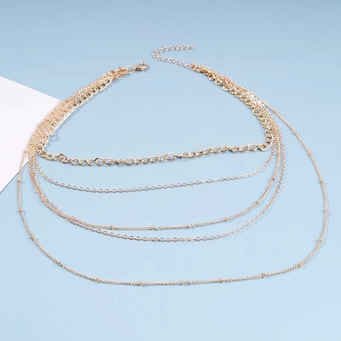Punk Layered Curb Chain Necklace Gold Satellite Chain Necklace Vintage Stacking Necklace Personalized Necklace Jewelry for Women and Girls