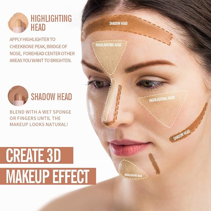 KIMUSE 2 Color Dual Cream , Highlight & Contour Bronzer Stick, Long Lasting & Waterproof Contour Sticks Kit for Light Skin Face Makeup