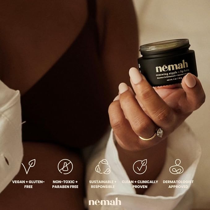 Nemah - Organic Nipple Butter, Nipple Cream for dry cracked nipples, Nourishing Nipple Balm for Breastfeeding, Non-Greasy Vegan Lip Balm with Calendula, Jojoba Oil, and Other Botanical Extracts, 30 g
