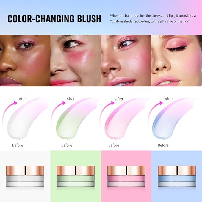 Color Change Blush Clear Liquid Blush Cream Moisturizing Blusher Halo dyeing naturally Blush Rouge Multi-use Makeup Cream For Cheeks Face Lips Waterproof Blush Gel Lip Oil (#4)
