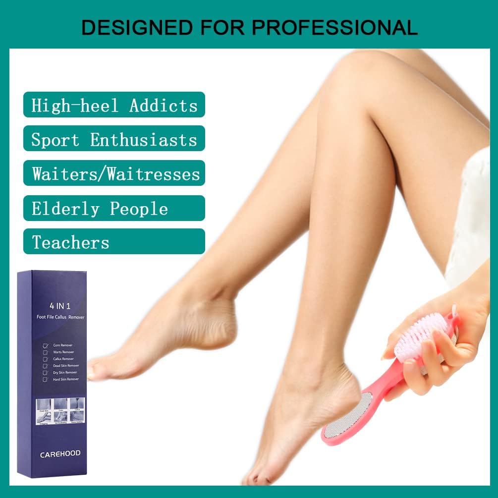 CAREHOOD Foot File Callus Remover - Multi Purpose 4 in 1 Feet Pedicure Tools with Foot Scrubber, Pumice Stone, Foot Rasp and Sand Paper for Home Foot Care (Red Pedicure Foot File)