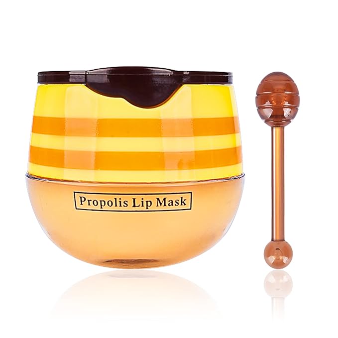 Honey Lip Balm Pot, Honey Lip Sleeping Mask Overnight 24HR Repair Lip, Moisturizing Lip Mask Honey Lip Balm Pot with Wand Hydrate Nourish Prevent Chapped Lips Lip Scrubs Exfoliator