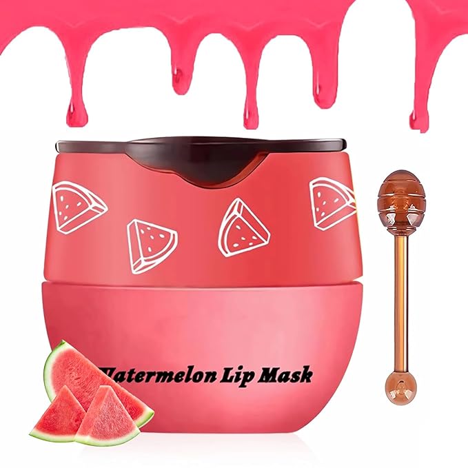Bee Lip Balm Honey Pot, Strawberry & Honey Moisturizing Propolis Lip Mask, Hydrating & Prevention Dry and Cracked Lip Scrubs Exfoliator, Reduces Lip Lines (Red)