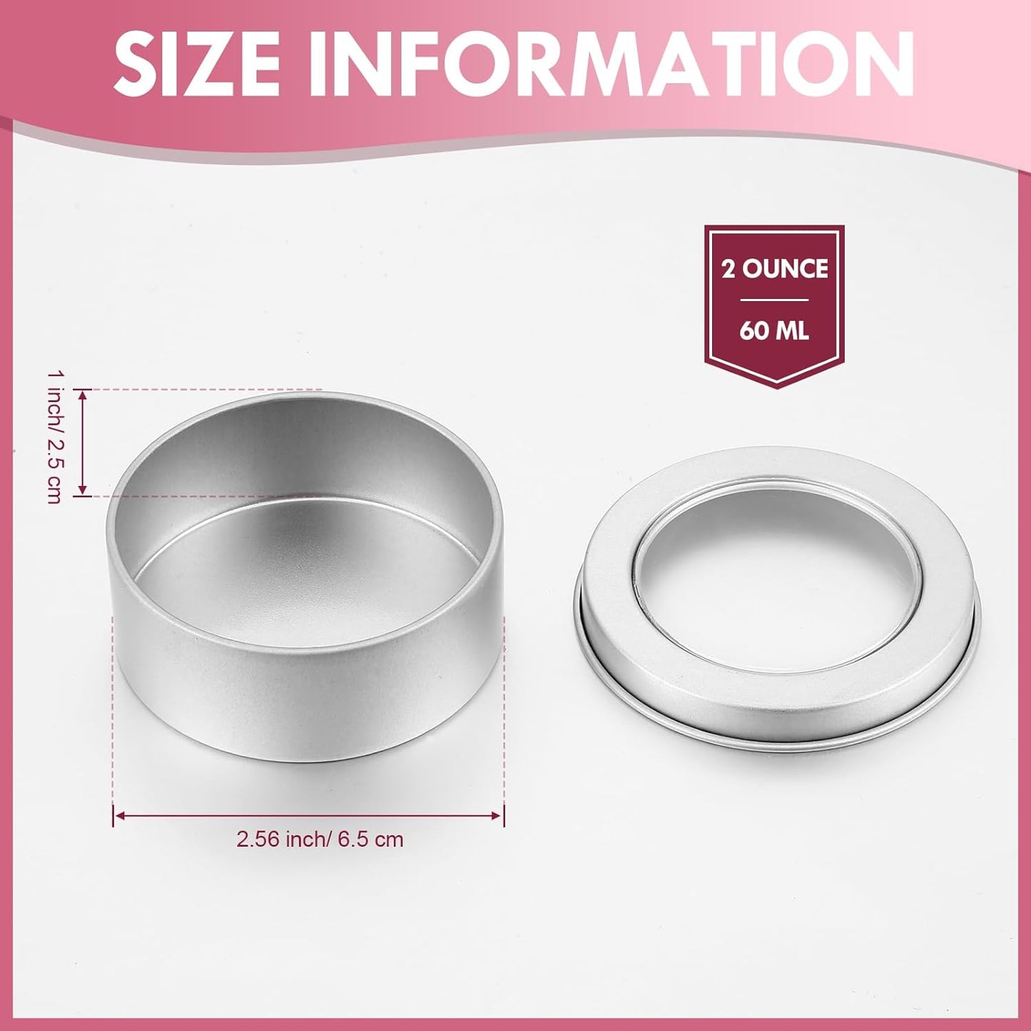 TecUnite 24 Pack 2 Ounce Metal Tin Cans Round Empty Container Salve Tins with Clear Lid for Kitchen, Office, Candles, Candies