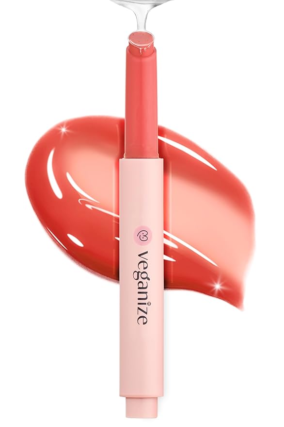 Veganize Collagen Lip Glass Balm | Hydrating Lip Balm in 9 Vibrant Colors | Moisturizing Lip Care Infused with Collagen Jelly Magic | No Animal Trial Lip Balm 0.06 oz (No. 05 Carrot Coral)